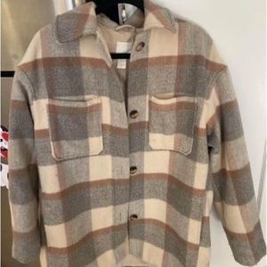 h&m neutral plaid jacket